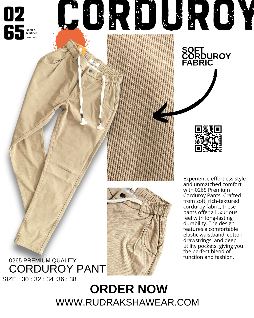 0265 Premium Corduroy Pant | Stylish Pocket Design | Comfortable  | Durable