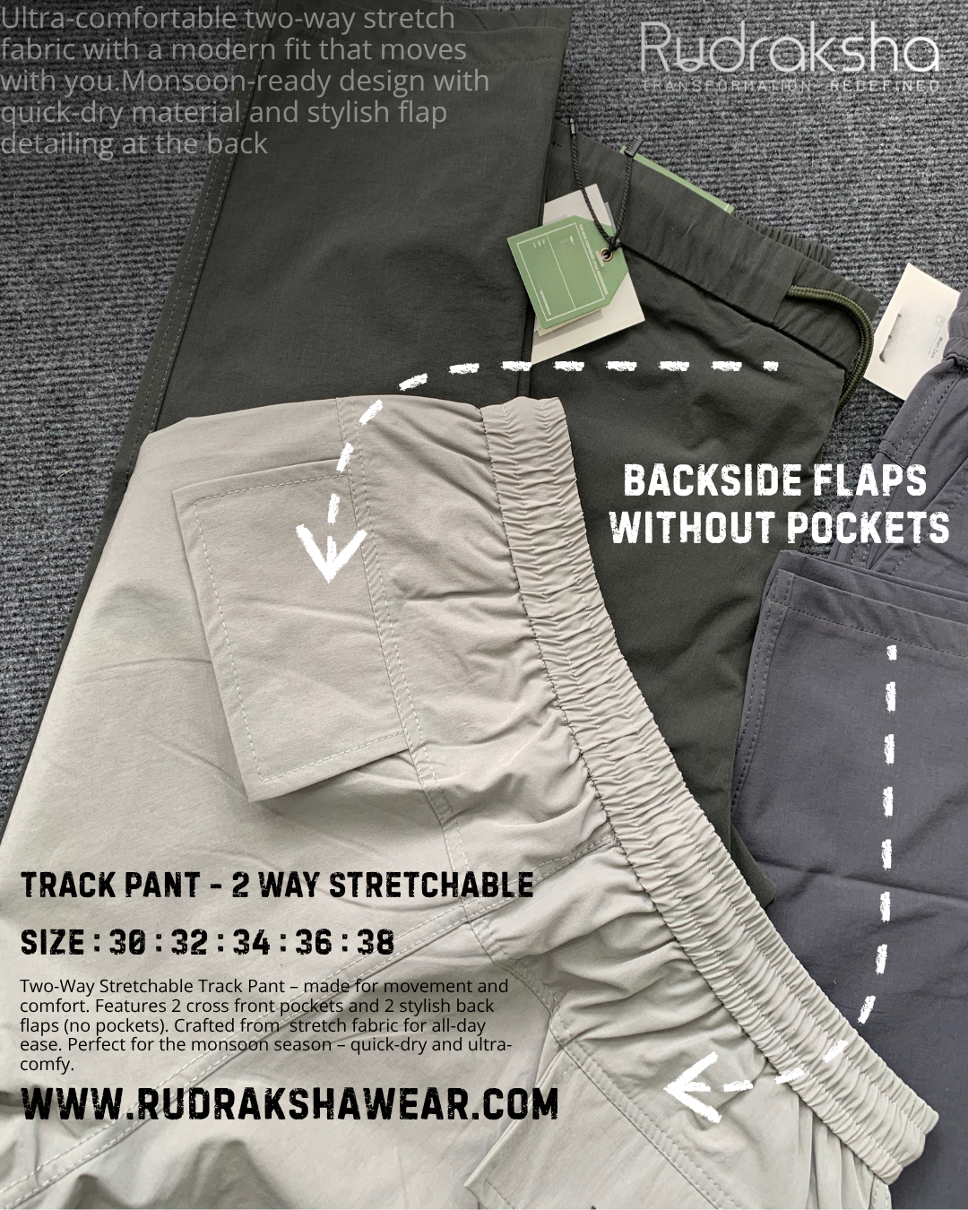 Track Pant - 2 Way Stretchable - Monsoon Collection - Easy Dry