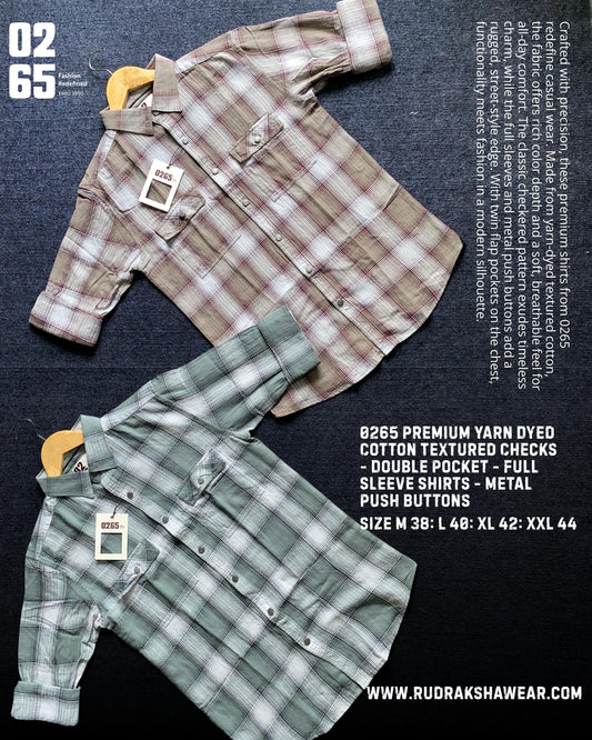 0265 Premium Yarn Dyed Textured Double Pocket Shirt - Full Sleeve - Metal Push Buttons