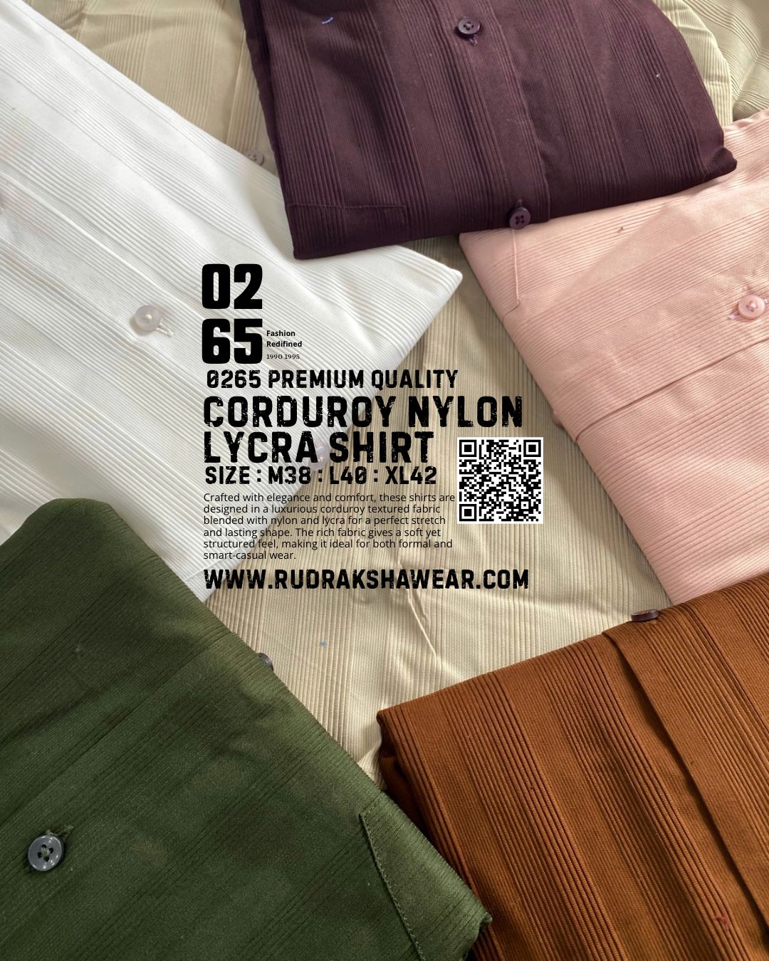 0265 Courdroy Nylon Lycra Full Sleeve Shirts | Inbuilt Collar Stays | Festival Collection