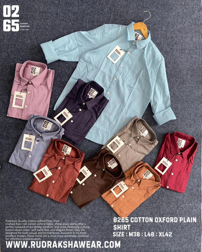 0265 Premium Cotton Oxford - Plain Full Sleeve Shirt - Back Side Box Pleated With Loop
