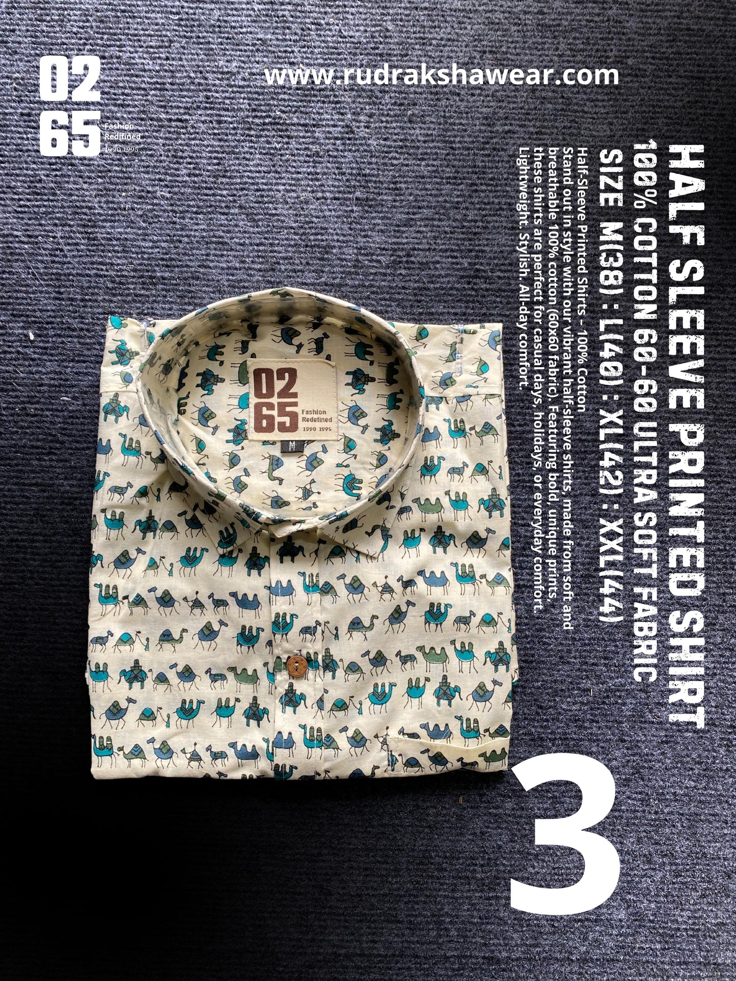0265 Half Sleeve Printed Ultra Soft & Thin Cotton Fabric shirt ( May occur slight shrinkage after wash )