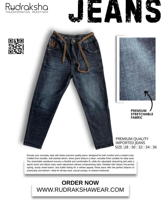 Imported Stretch Ankle-Length Jeans | Fade-Resistant Fabric | Elastic Waist Band With Drawstring