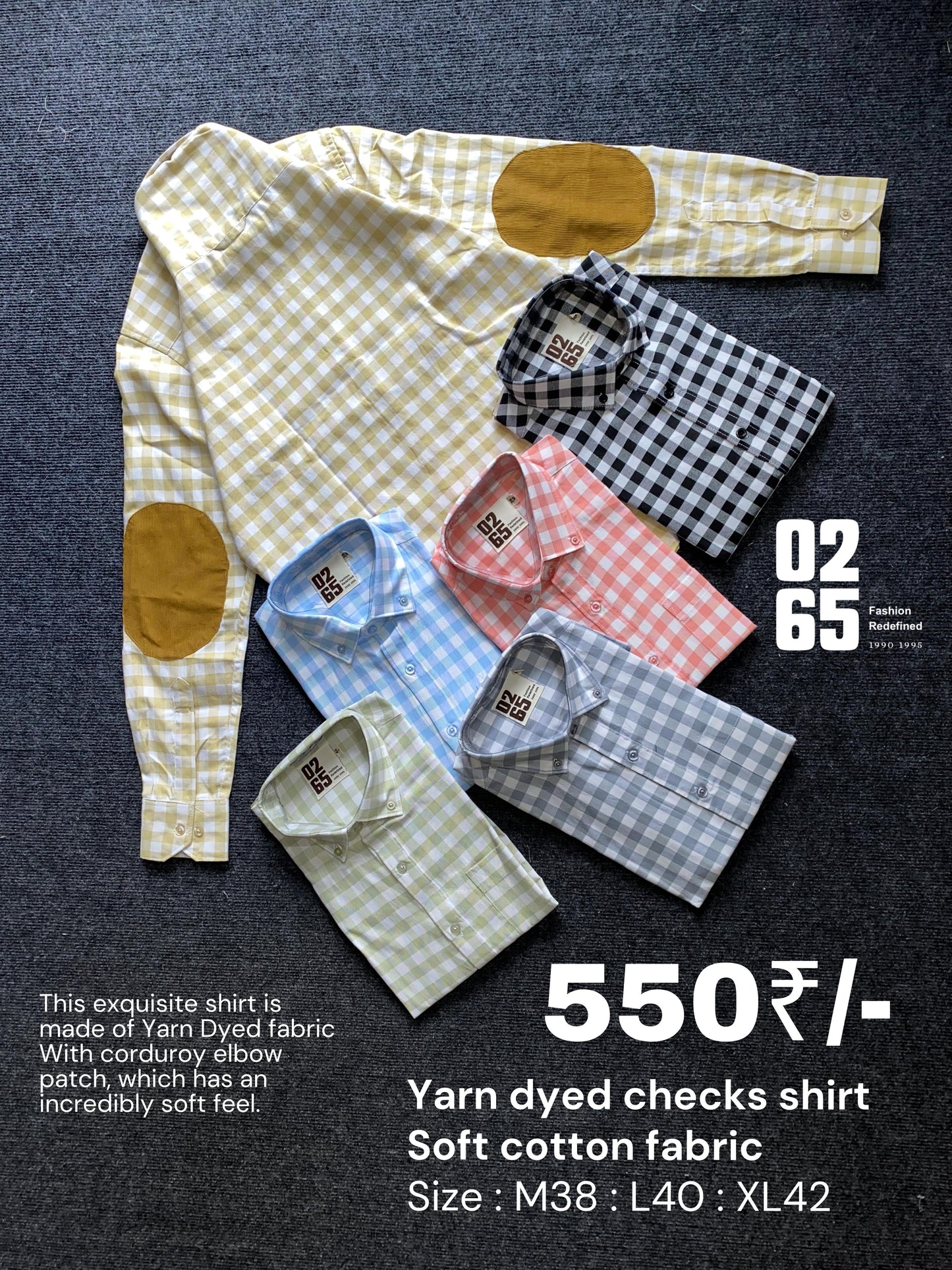 Yarn Dyed Checks Full Sleeve Shirt With Corduroy Elbow Patch By 0265