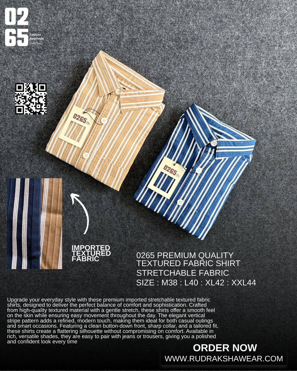 0265 Textured Vertical Lining Stretchable Shirt | Box Pleated