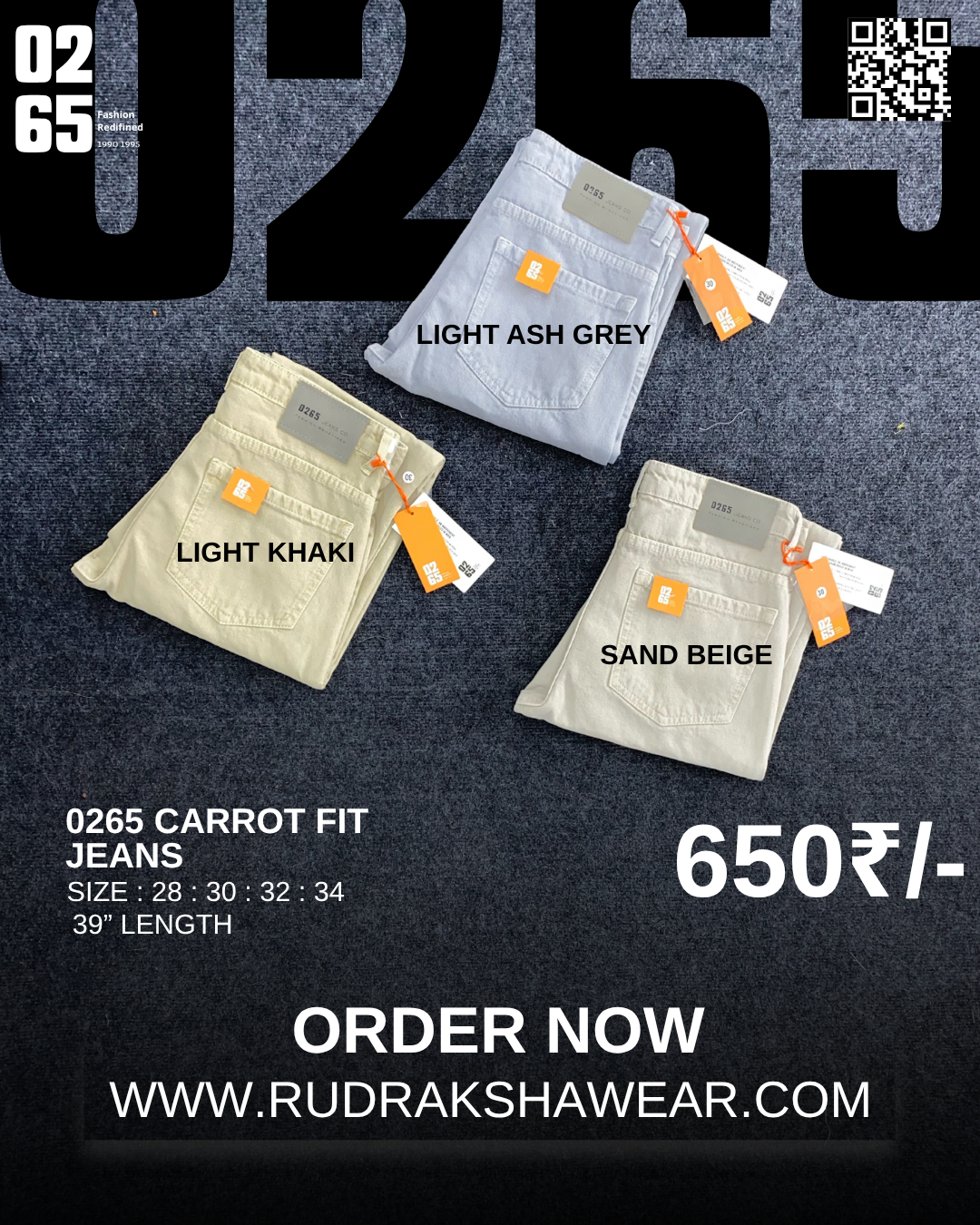 0265 Carrot fit jeans | Non Stretchable | Length 39 " Suitable for Height 5.4" to 5.8"
