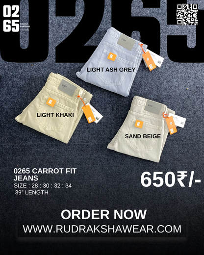 0265 Carrot fit jeans | Non Stretchable | Length 39 " Suitable for Height 5.4" to 5.8"