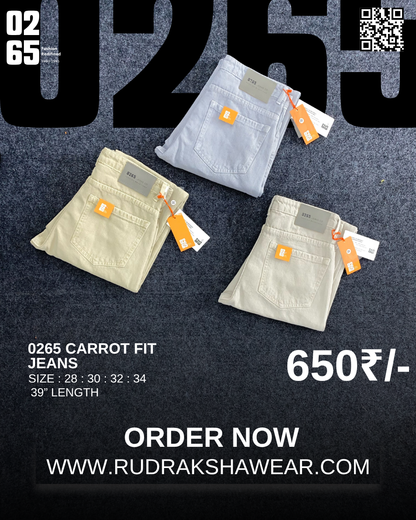 0265 Carrot fit jeans | Non Stretchable | Length 39 " Suitable for Height 5.4" to 5.8"