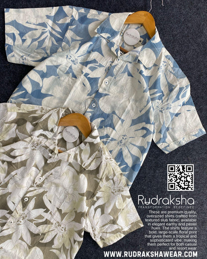 Premium Cuban Collar Oversized Half Sleeve Shirt | Slub printed fabric