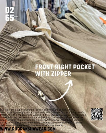 0265 Premium Cotton Linen Casual Pant | Front Right Pocket With Zipper | Length 40"