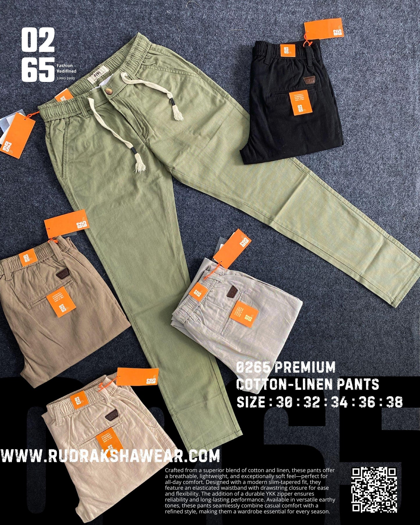 0265 Premium Cotton Linen Casual Pant | Length 40" to 40.5"