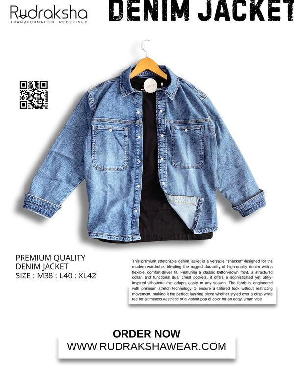 Denim Jacket | 2 Front Pocket | Stretchable Fabric | Metal Push Buttons | Best For Layering With Shirts & T-shirts