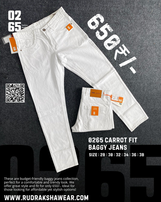 WHITE CARROT FIT BAGGY JEANS- Length 40" - NON STRETCHABLE