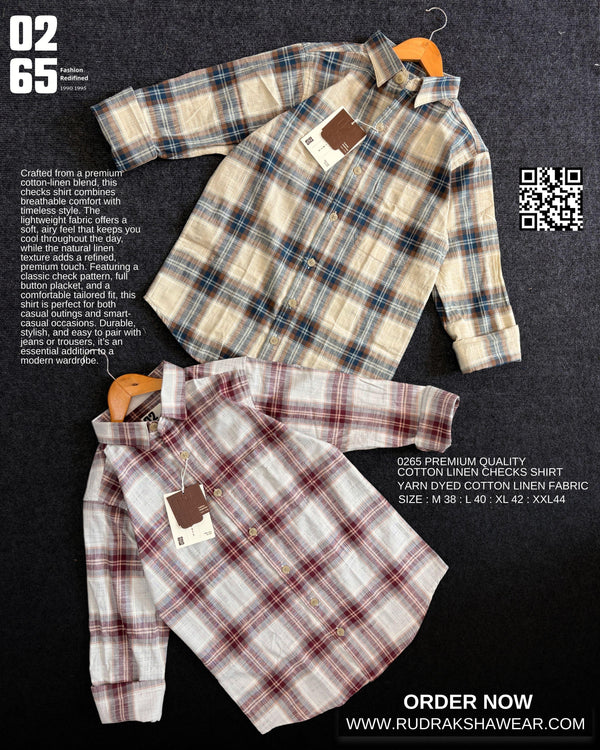 0265 Premium Cotton Linen Full Sleeve Yarn Dyed Checks Shirt