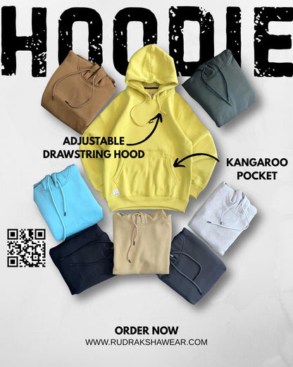 Winter Hoodie 3thread Fleece Fabric | Big Hood | Matching Drawstring