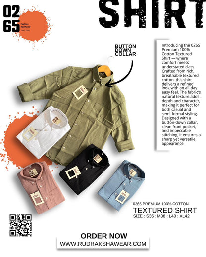 0265 100% Cotton Textured Fabric Full Sleeve Shirt | Button Down Collar