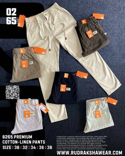 0265 Premium Cotton Linen Casual Pant | Front Right Pocket With Zipper | Length 40"