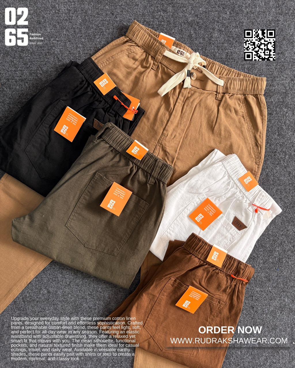 0265 Cotton Linen Casual Pant | Front Right Pocket With Zipper | Length 40"/40.5" | Durable Fabric | Regular Fit | Best for Casual wear for Travelers