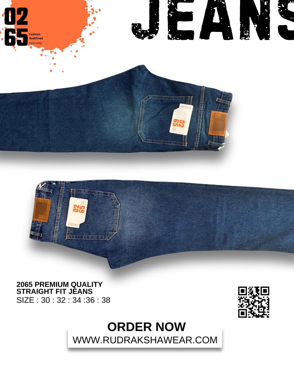 0265 PREMIUM STRAIGHT FIT JEANS | MERGING WHISKER| NON LYCRA | 42” Length