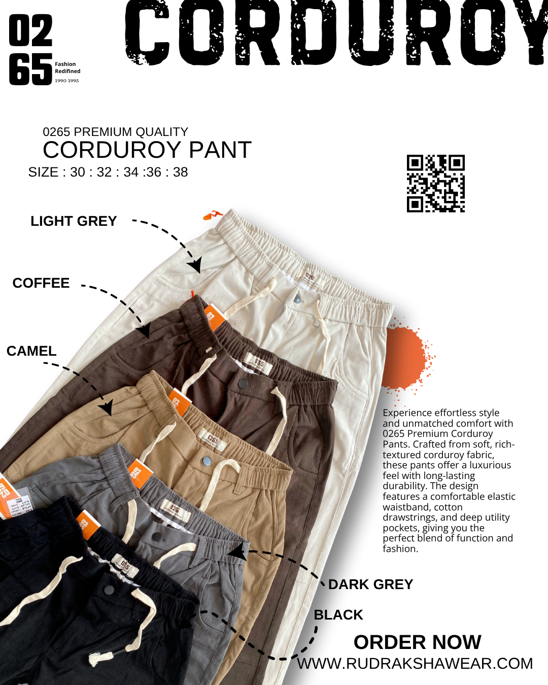 0265 Premium Corduroy Pant | Stylish Pocket Design | Comfortable  | Durable