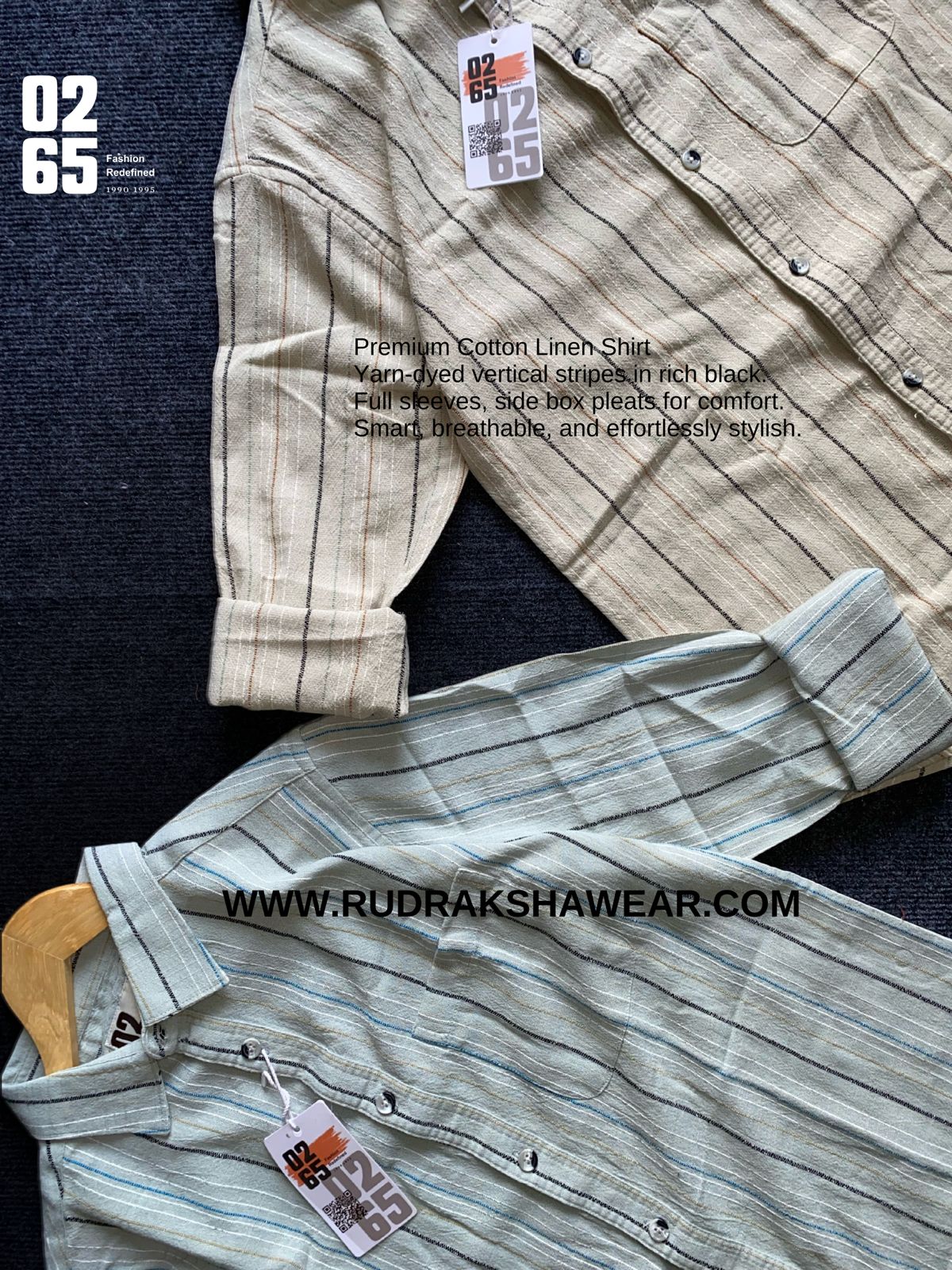 0265 Premium Cotton linen vertical lining yarn dyed full sleeve shirt - Back side box pleated