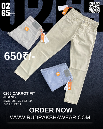 0265 Carrot fit jeans | Non Stretchable | Length 39 " Suitable for Height 5.4" to 5.8"