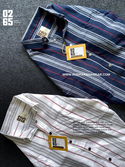 Premium Yarn Dyed Vertical Lining 100% cotton Oxford Full Sleeve Shirt - Metal Push Buttons