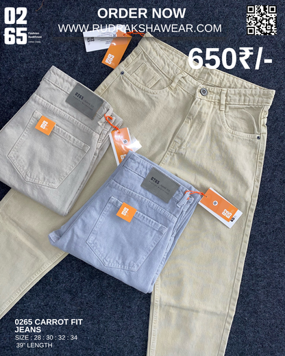0265 Carrot fit jeans | Non Stretchable | Length 39 " Suitable for Height 5.4" to 5.8"