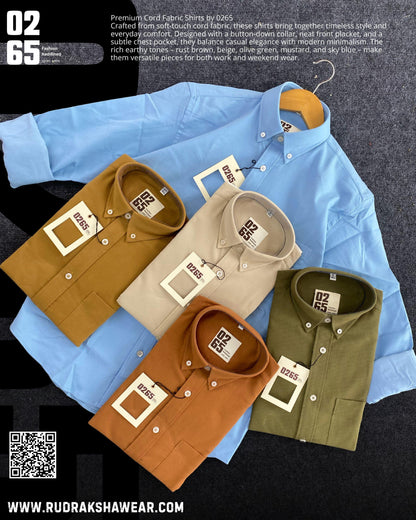 0265 Cord Fabric Full Sleeve Shirt | Button Down Collar | Stretchable | Soft & Comfort