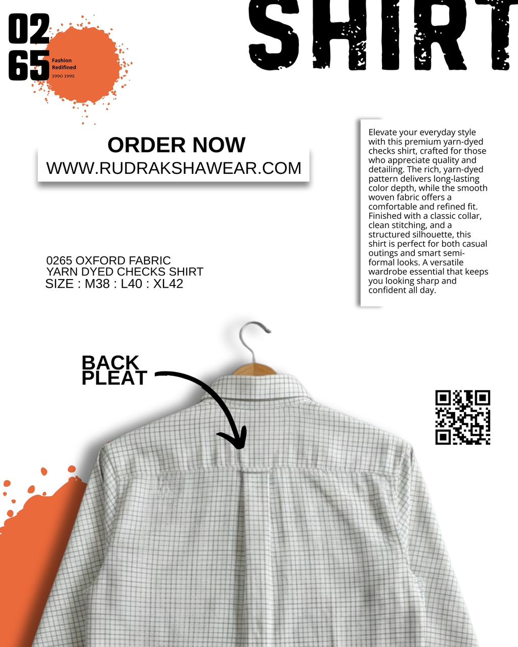 0265 Oxford Fabric Yarn Dyed Checks Shirt | Button Down Collar | Back Side Box Pleated