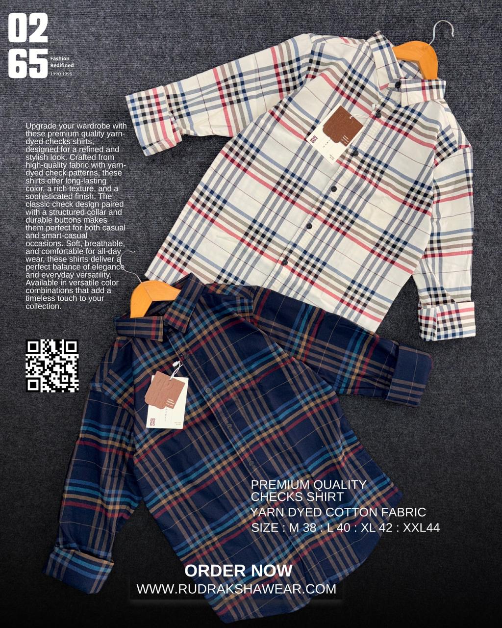 0265 Premium Yarn Dyed Checks Shirt | Full Sleeve | Metal Snap Buttons | Backside Box Pleated