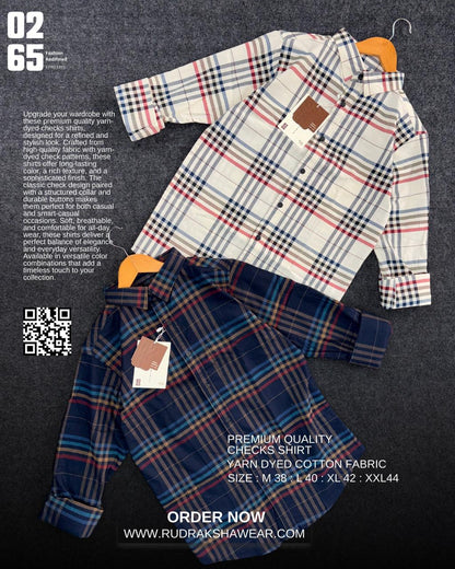 0265 Premium Yarn Dyed Checks Shirt | Full Sleeve | Metal Snap Buttons | Backside Box Pleated