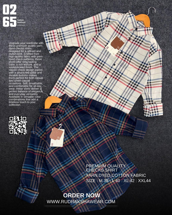 0265 Premium Yarn Dyed Checks Shirt | Full Sleeve | Metal Snap Buttons | Backside Box Pleated