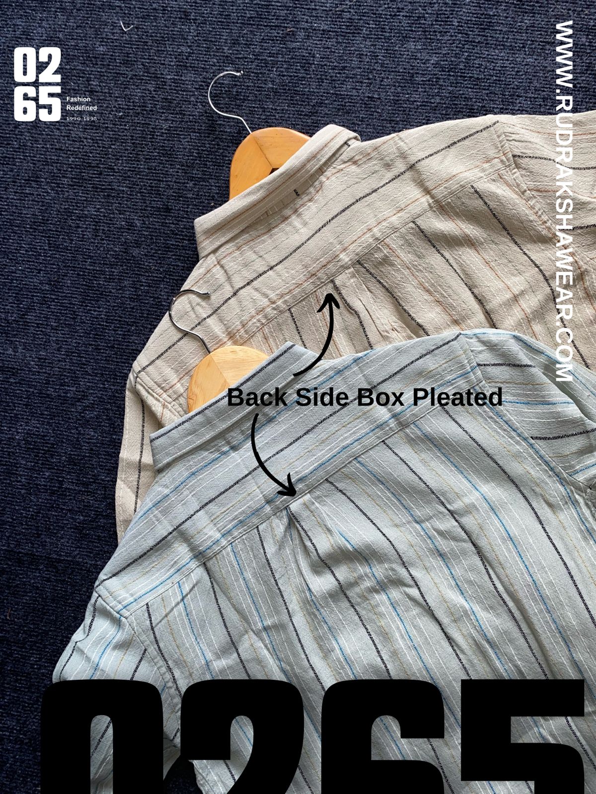 0265 Premium Cotton linen vertical lining yarn dyed full sleeve shirt - Back side box pleated