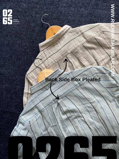 0265 Premium Cotton linen vertical lining yarn dyed full sleeve shirt - Back side box pleated