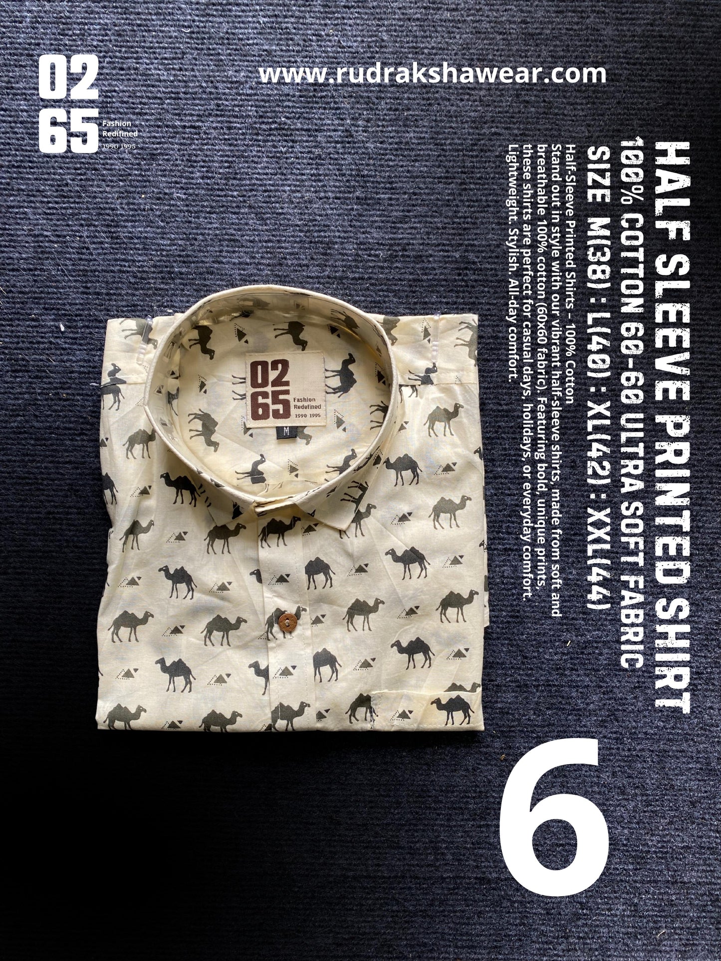 0265 Half Sleeve Printed Ultra Soft & Thin Cotton Fabric shirt ( May occur slight shrinkage after wash )