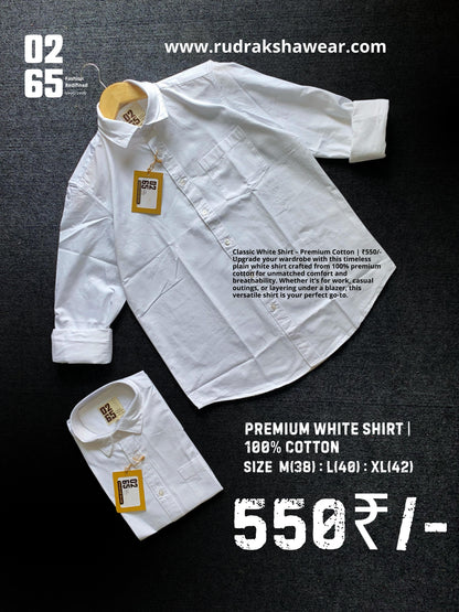 Premium White Shirt | 100% cotton fabric | full sleeve