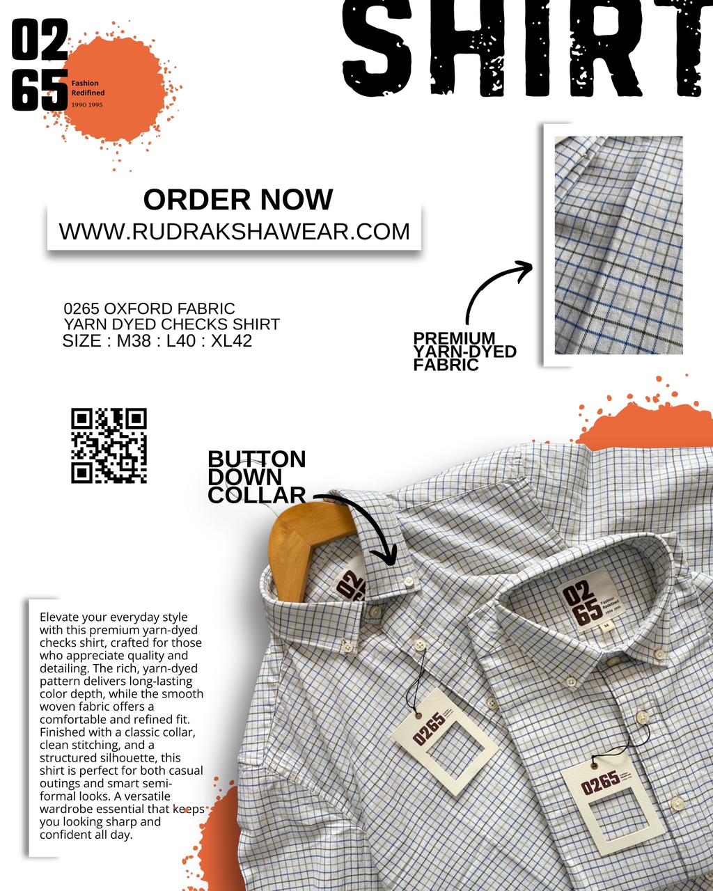 0265 Oxford Fabric Yarn Dyed Checks Shirt | Button Down Collar | Back Side Box Pleated