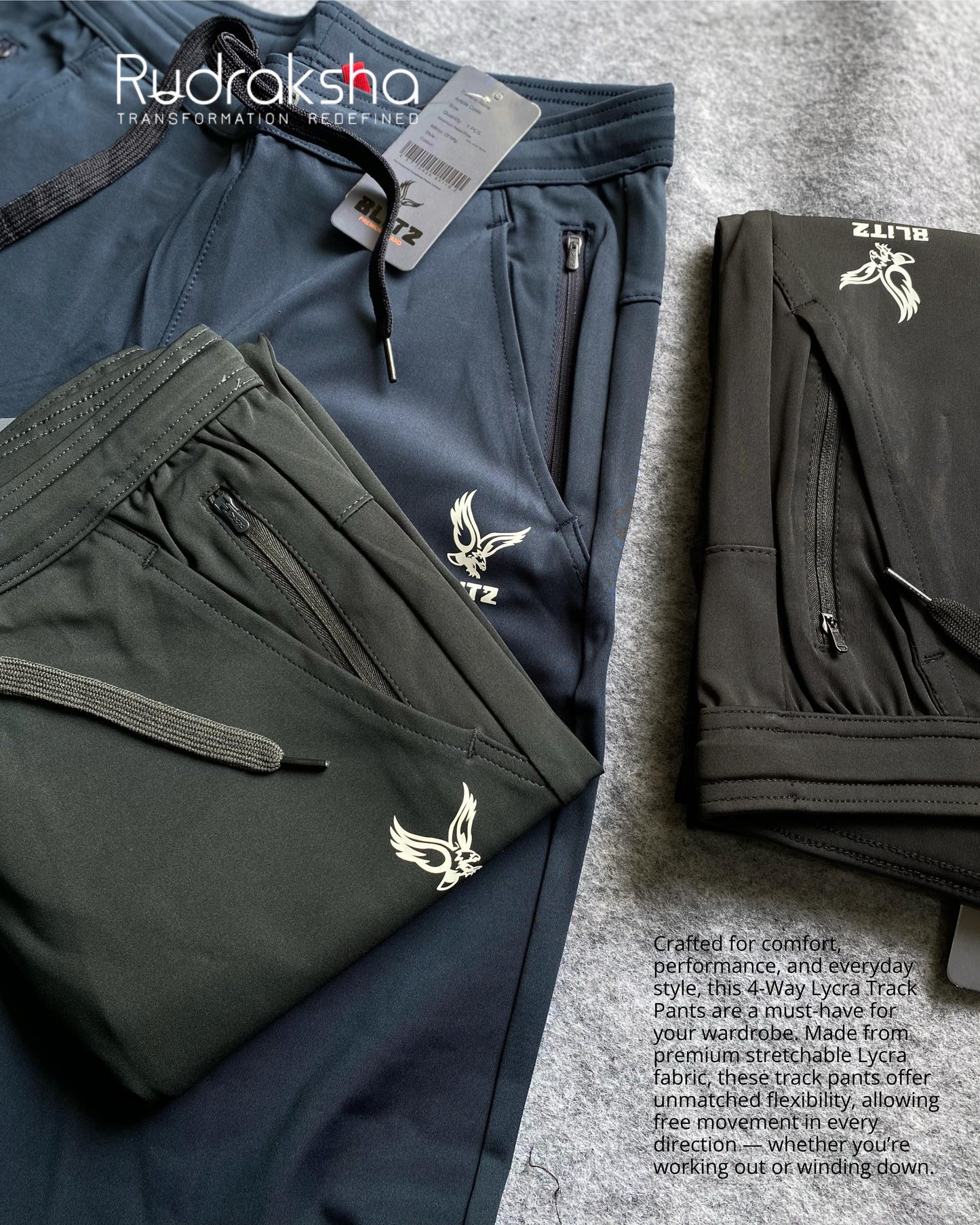 4 Way Stretchable Track Pant - With Two front side pocket zippers