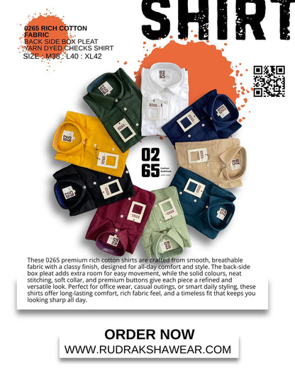 0265 Rich Cotton Fabric Full Sleeve Shirts | Back Side Box Pleated
