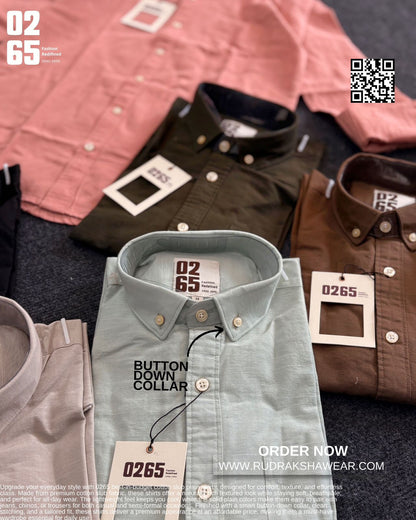 0265 Cotton Slub Fabric Full Sleeve Shirt | Button Down Collar | Back side Box Pleated