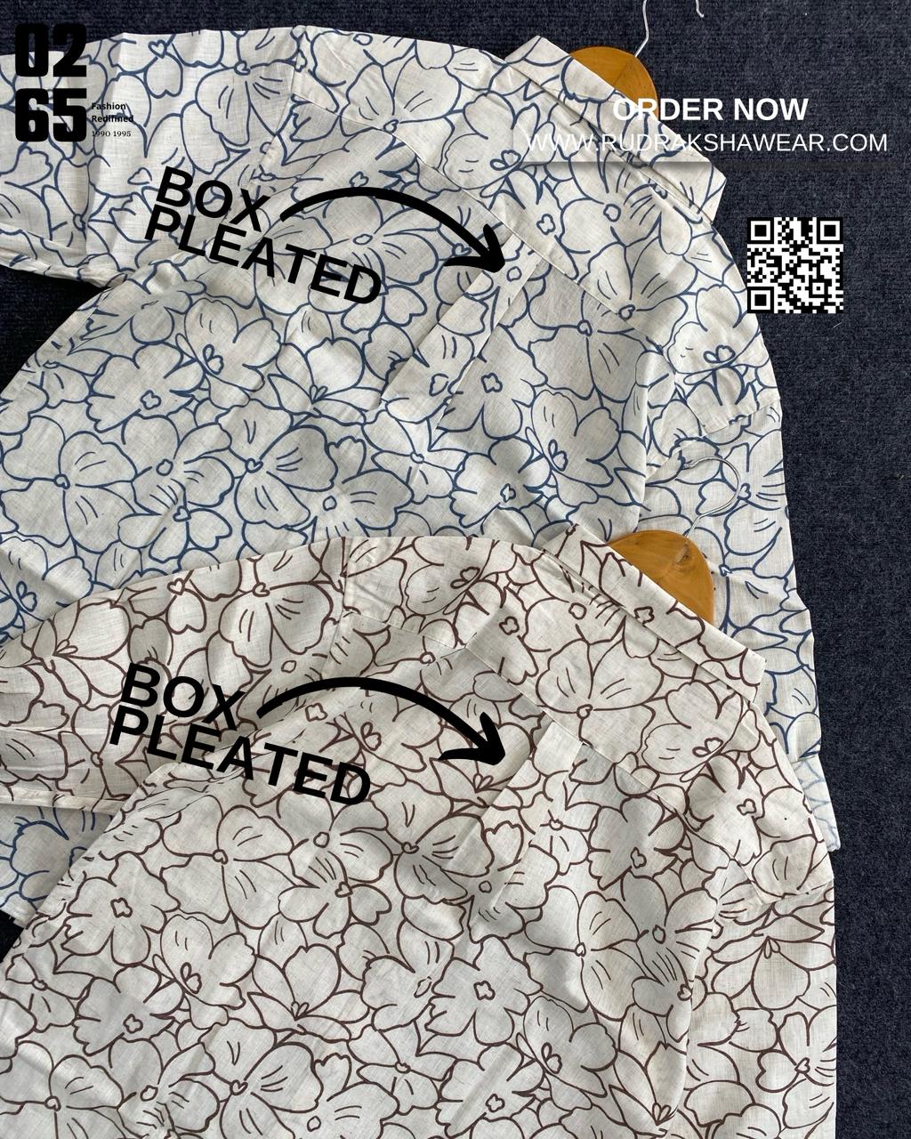 0265 Cotton Linen Printed Shirt | Backside box pleated