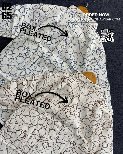 0265 Cotton Linen Printed Shirt | Backside box pleated