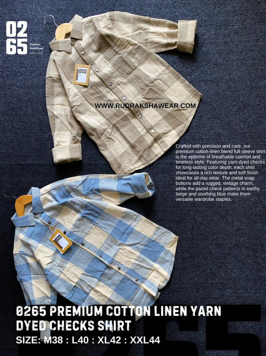0265 Premium Cotton Linen Yarn Dyed Checks Shirt - Full Sleeve - Metal Push Buttons