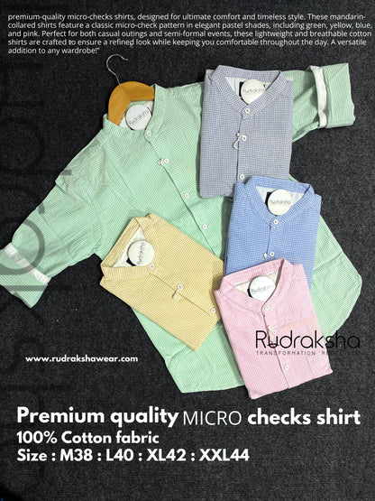 Premium Quality Micro Checks Full Sleeve Shirt - Mandarin ( Stand Collar )