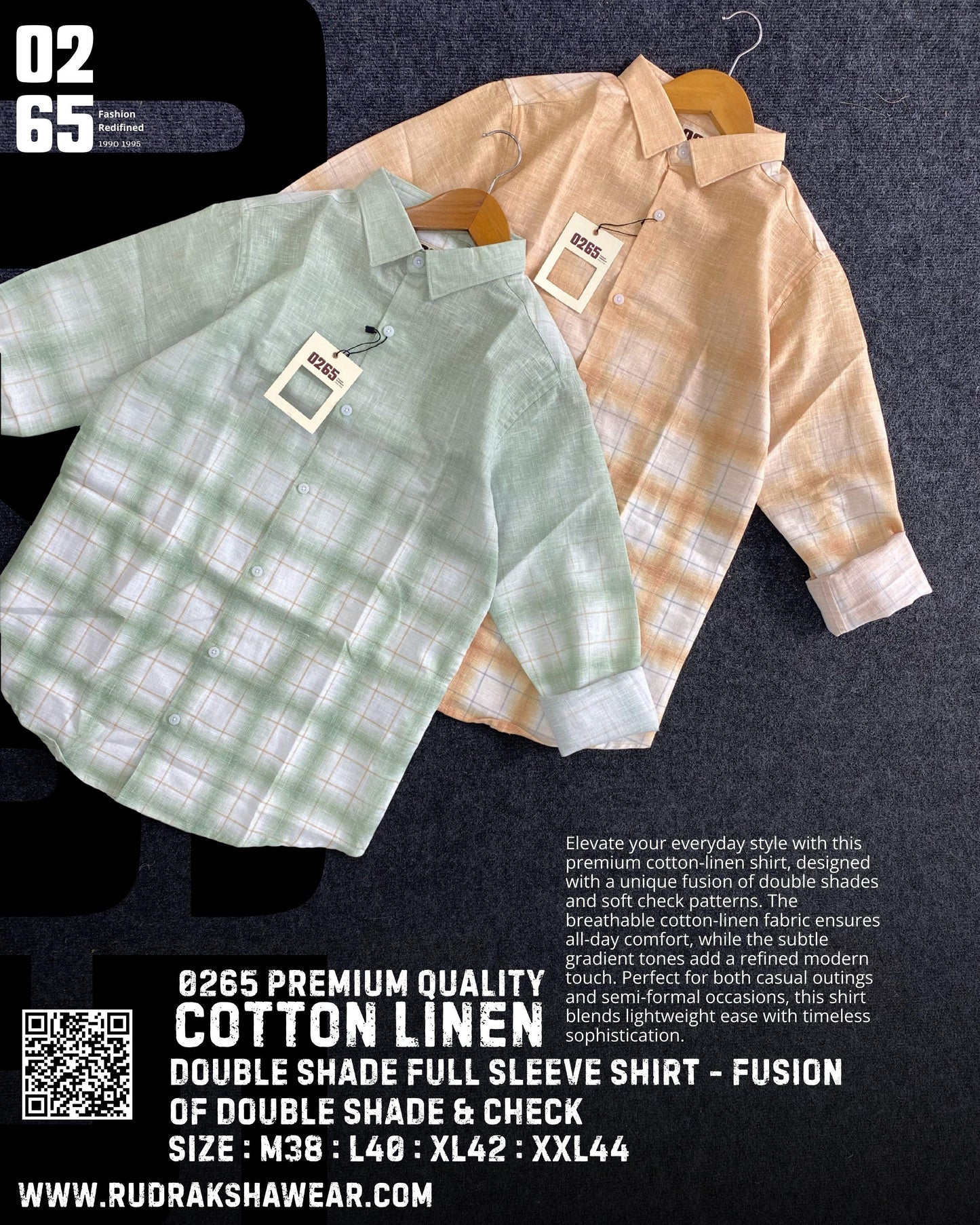 0265 Premium Double Shaded Cotton Linen Full Sleeve Checks Shirt - Ultra Soft Fabric