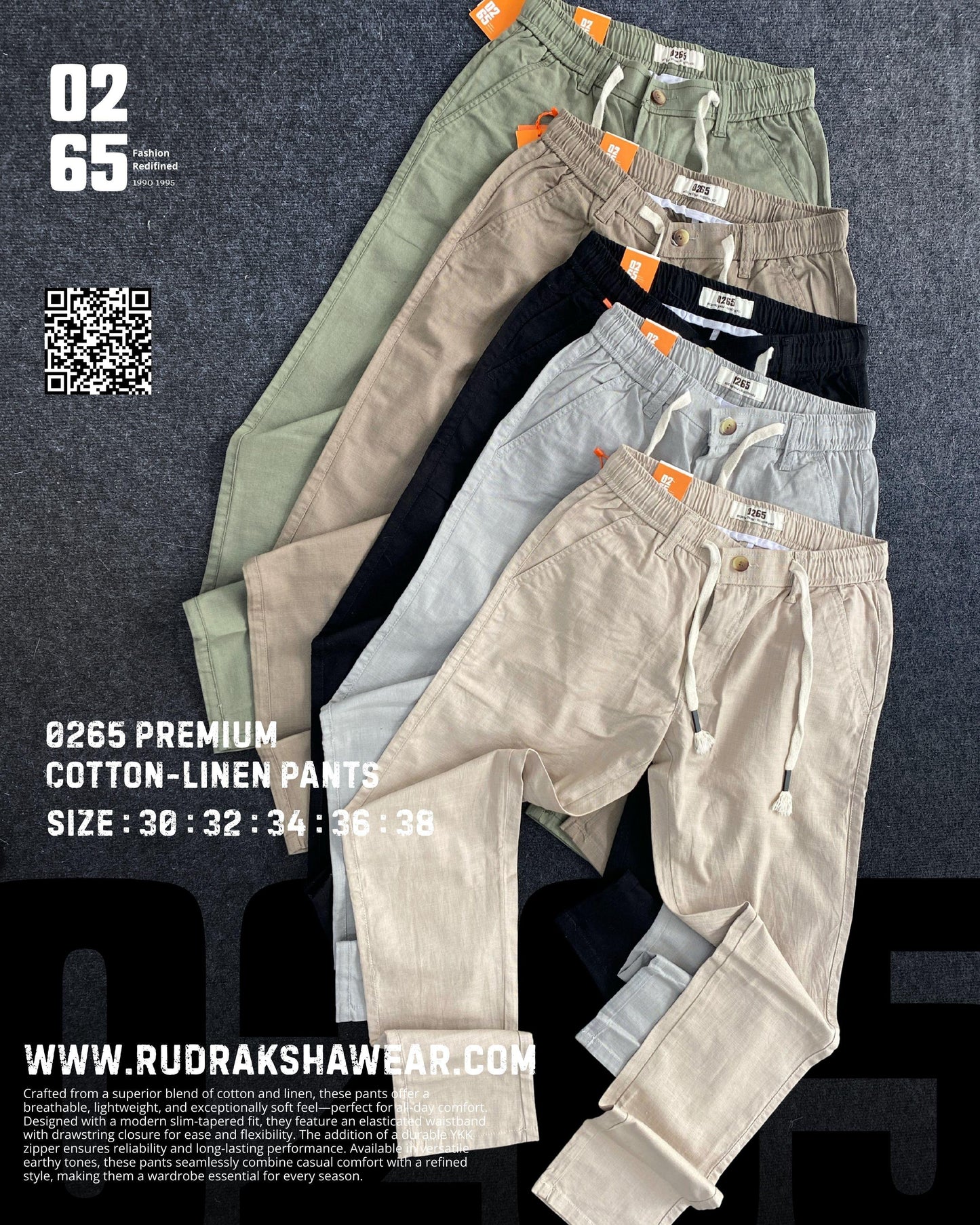 0265 Premium Cotton Linen Casual Pant | Length 40" to 40.5"