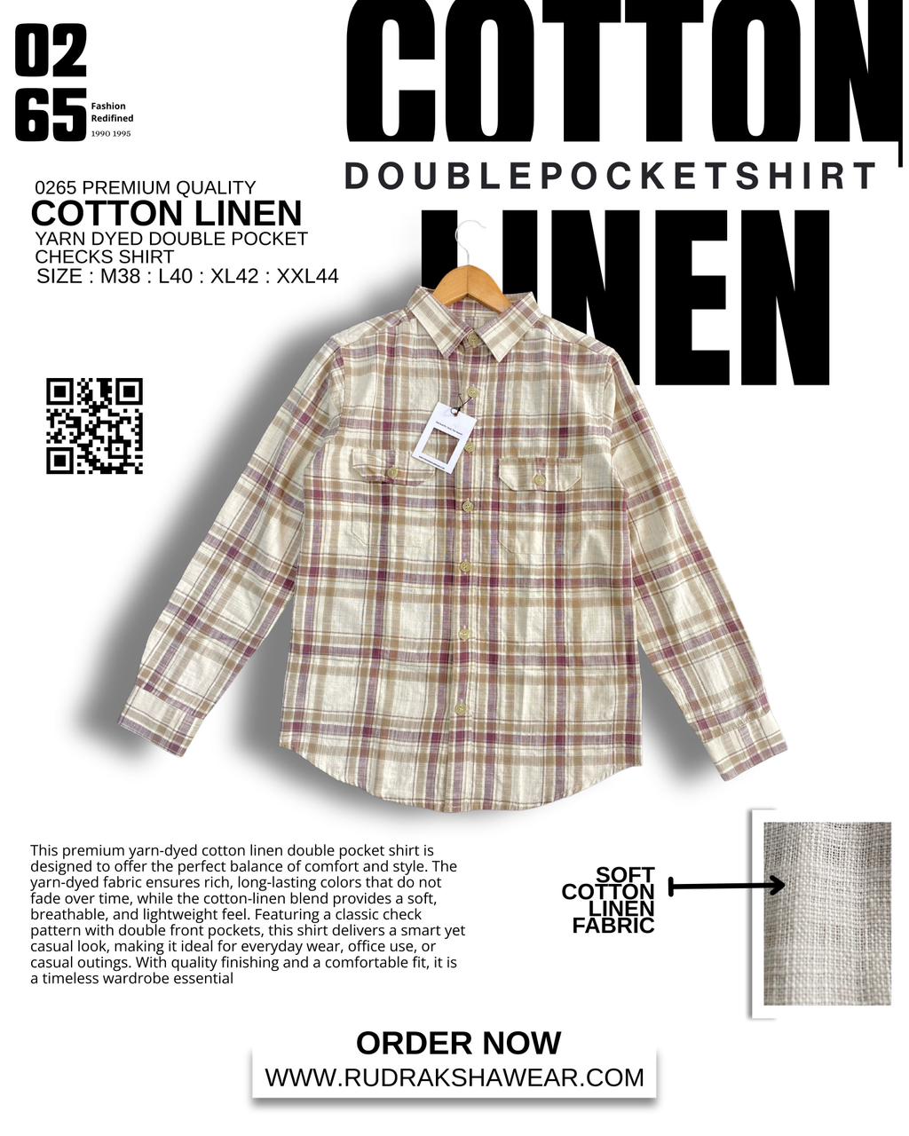 0265 Double Pocket Cotton Linen Full Sleeve Shirt