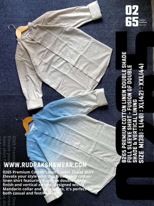 0265 Premium Mandarin Collar - Double Shaded Cotton Linen Full Sleeve Shirt - Ultra Soft Fabric