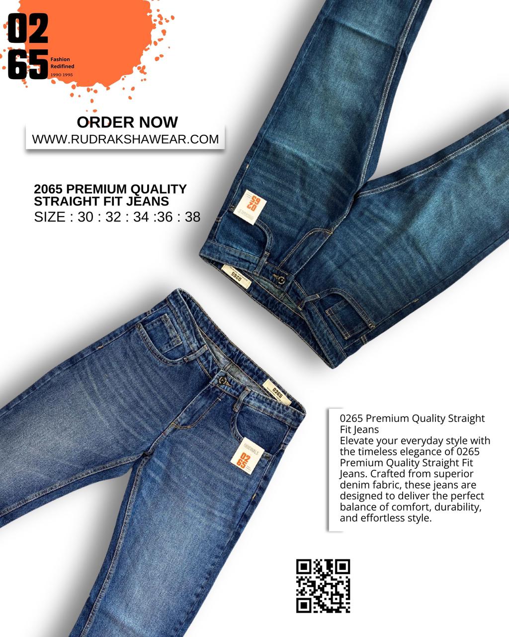 0265 PREMIUM STRAIGHT FIT JEANS | MERGING WHISKER| NON LYCRA | 42” Length